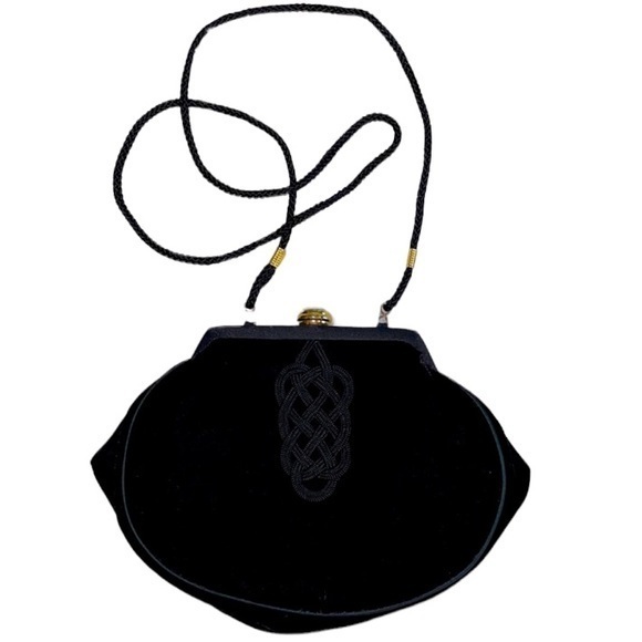 Vanessa Handbags - Vanessa Black Velvet Purse with Fabric Cord Strap Vintage